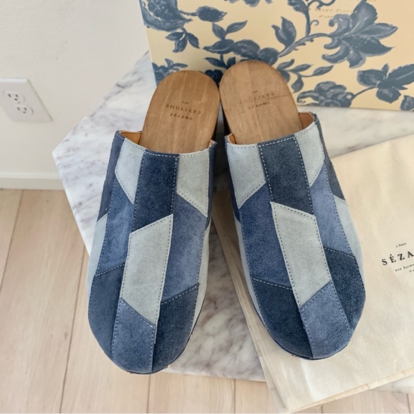 [🌟 PRICE FIRM] SEZANE x Sea NY Davia Clogs Denim Blue Suede Leather Patchwork - Picture 5 of 13